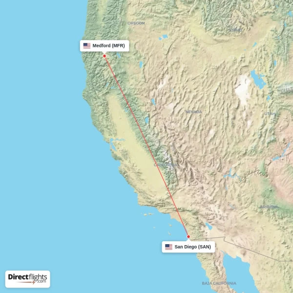 Medford - San Diego direct flight map