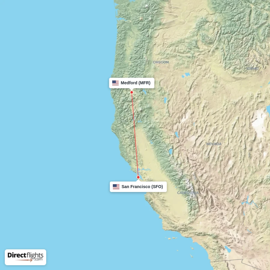 MFR - SFO route map