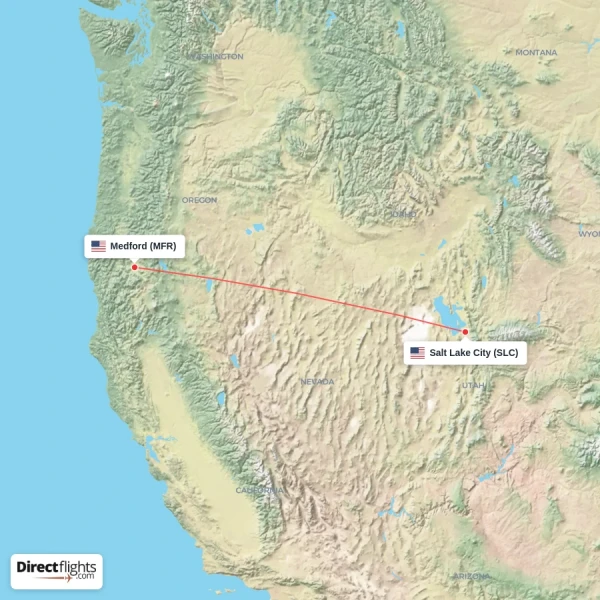Medford - Salt Lake City direct flight map
