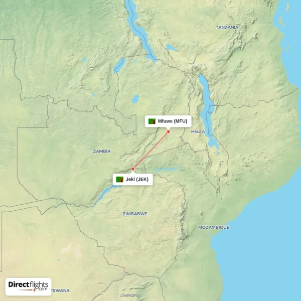 Mfuwe - Jeki direct flight map