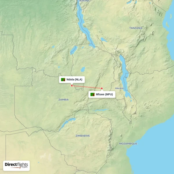 Mfuwe - Ndola direct flight map
