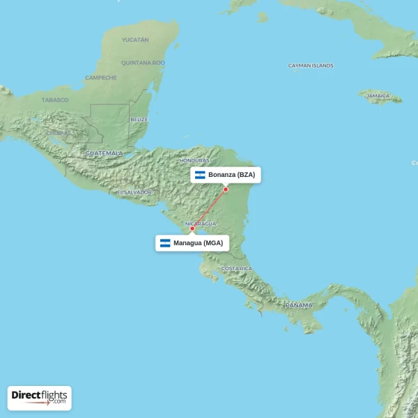 Managua - Bonanza direct flight map