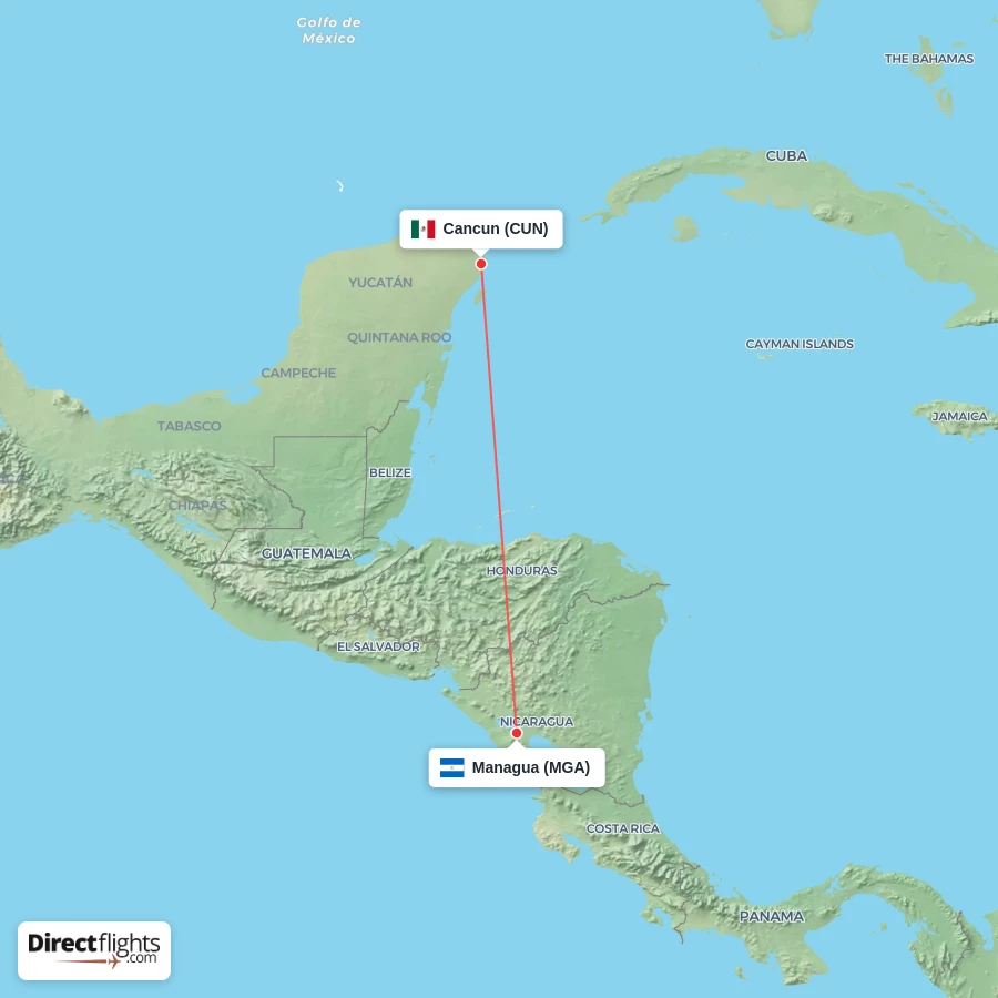 MGA - CUN route map