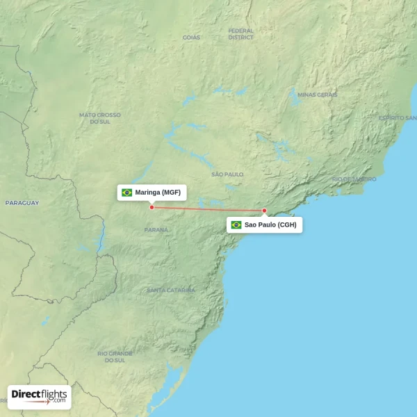 Maringa - Sao Paulo direct flight map