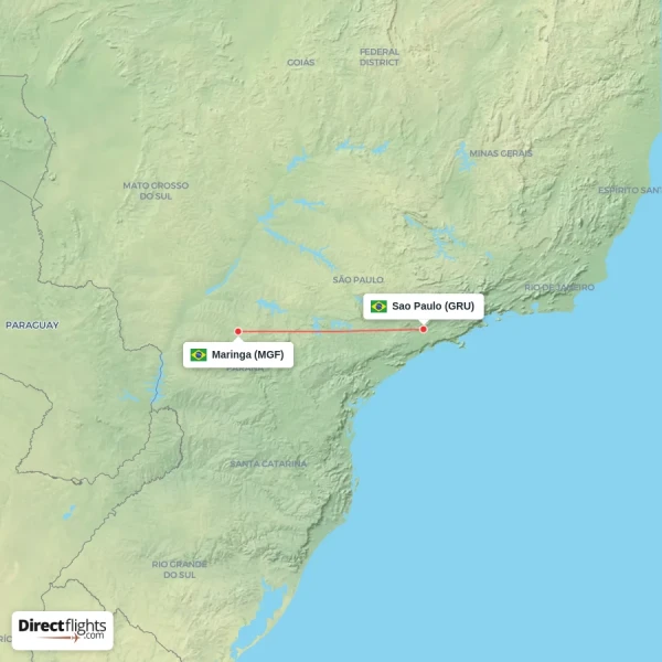 Maringa - Sao Paulo direct flight map
