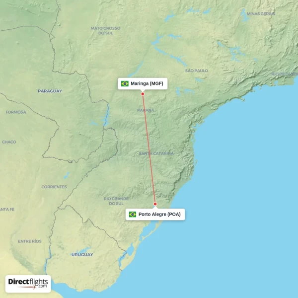 Maringa - Porto Alegre direct flight map