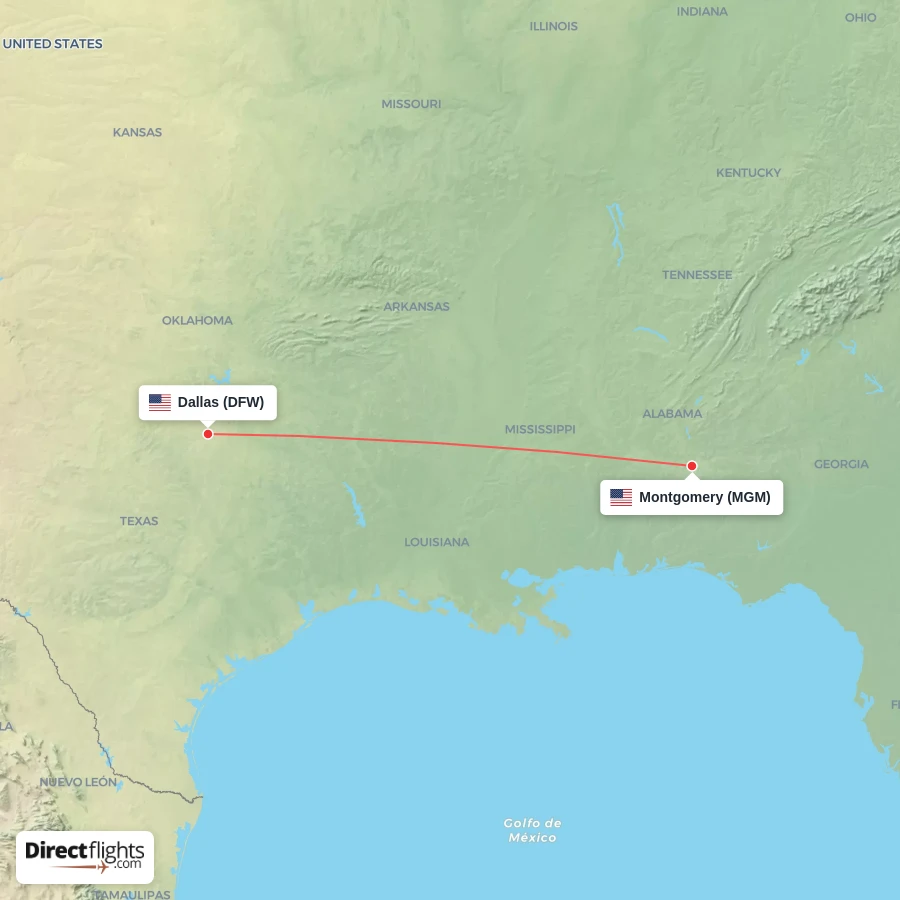 MGM - DFW route map