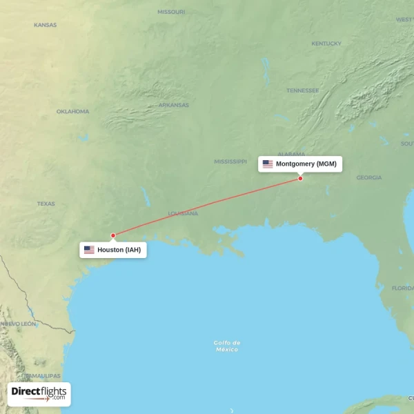 Montgomery - Houston direct flight map