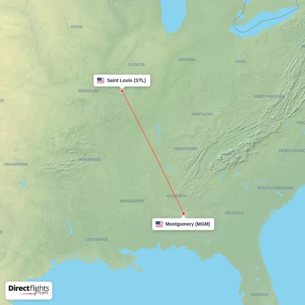 Montgomery - Saint Louis direct flight map