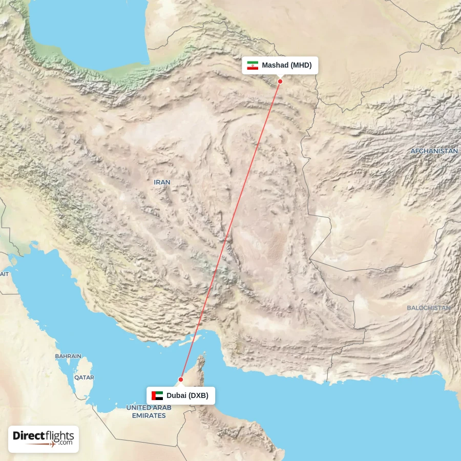 MHD - DXB route map