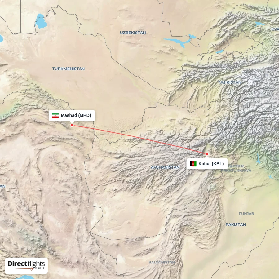 MHD - KBL route map