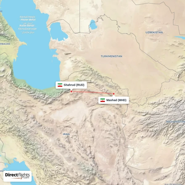 Mashad - Shahrud direct flight map