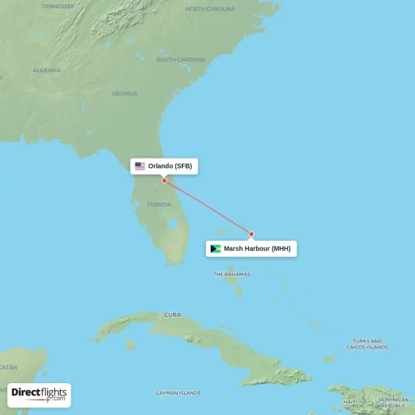 Marsh Harbour - Orlando direct flight map
