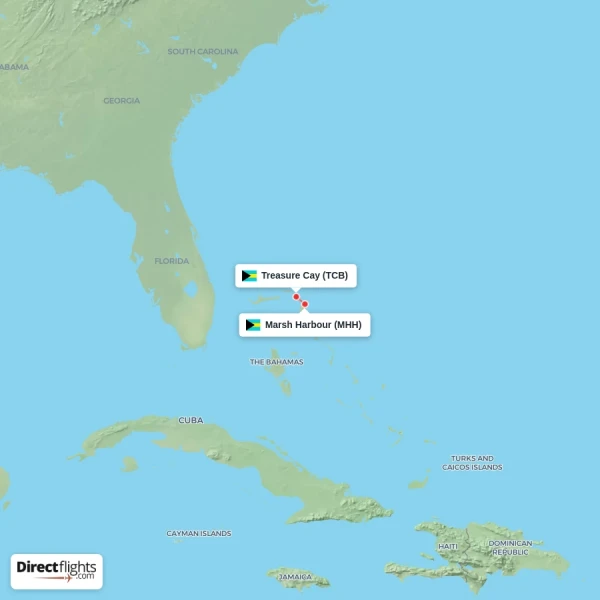Marsh Harbour - Treasure Cay direct flight map