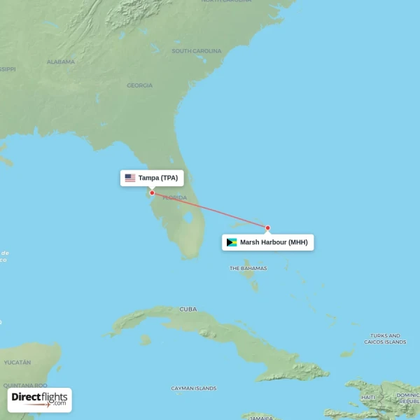 Marsh Harbour - Tampa direct flight map