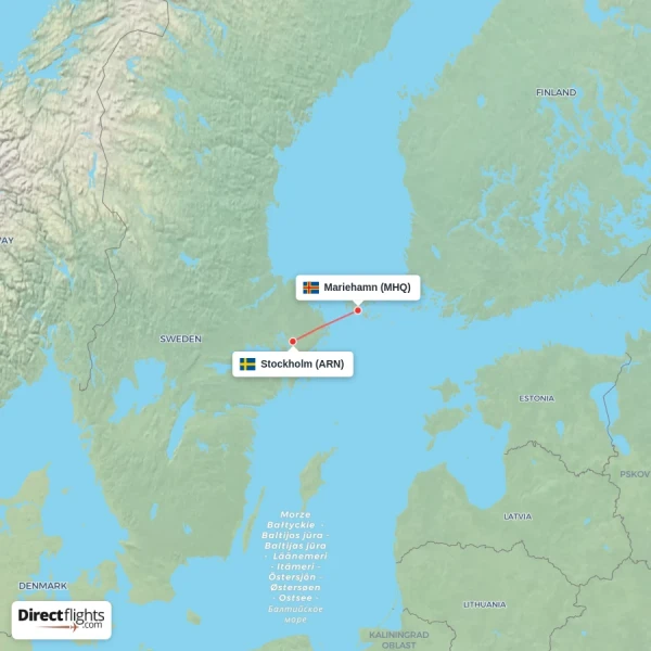 Mariehamn - Stockholm direct flight map