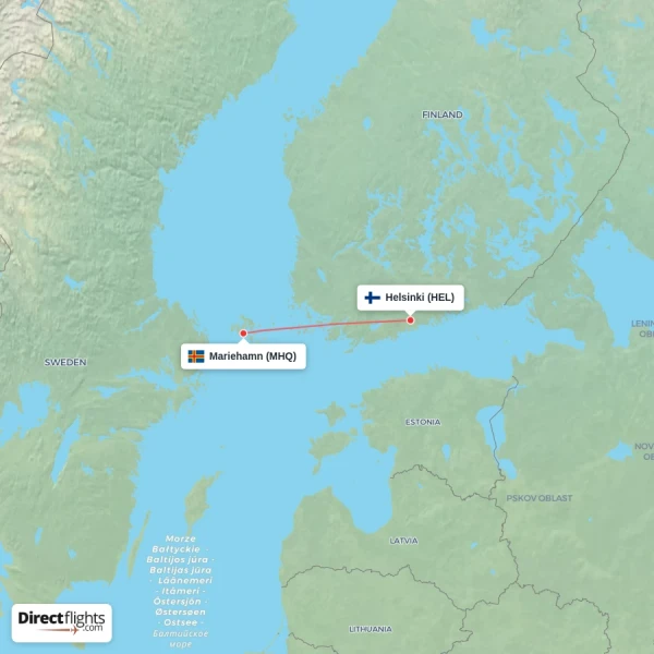 Mariehamn - Helsinki direct flight map