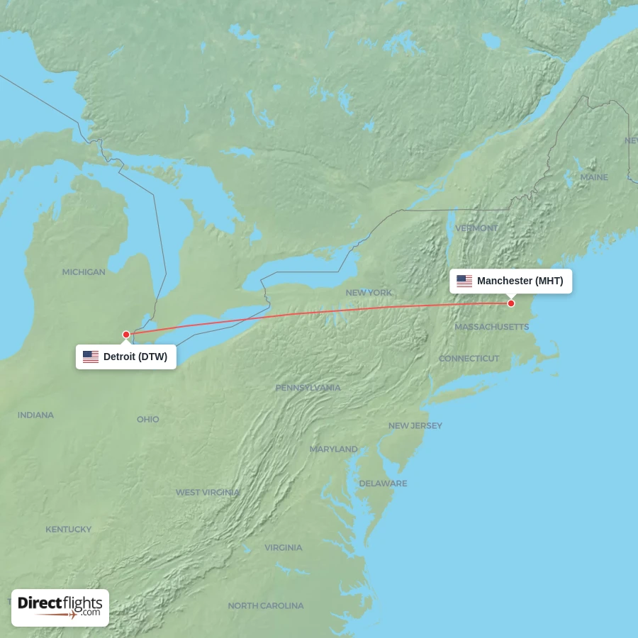 MHT - DTW route map