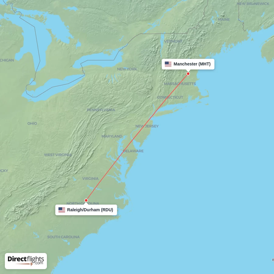 MHT - RDU route map