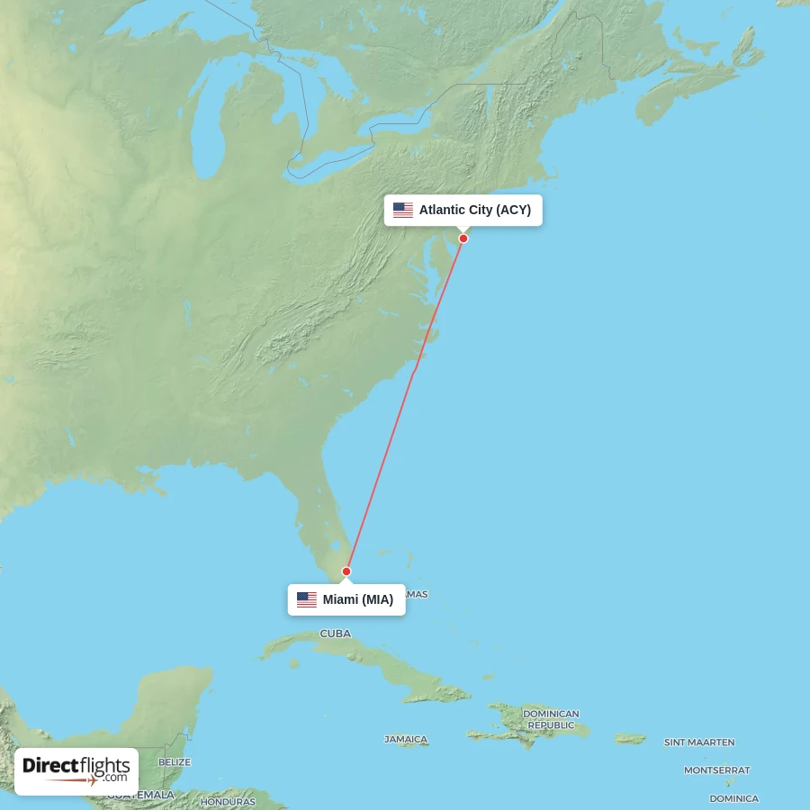 MIA - ACY route map