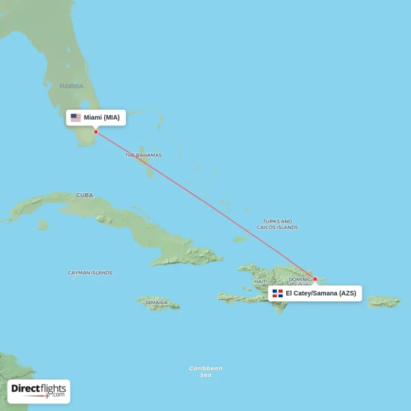 Miami - El Catey/Samana direct flight map