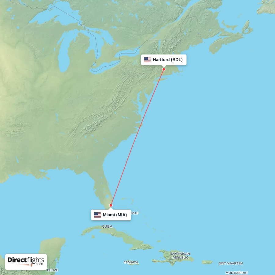 MIA - BDL route map