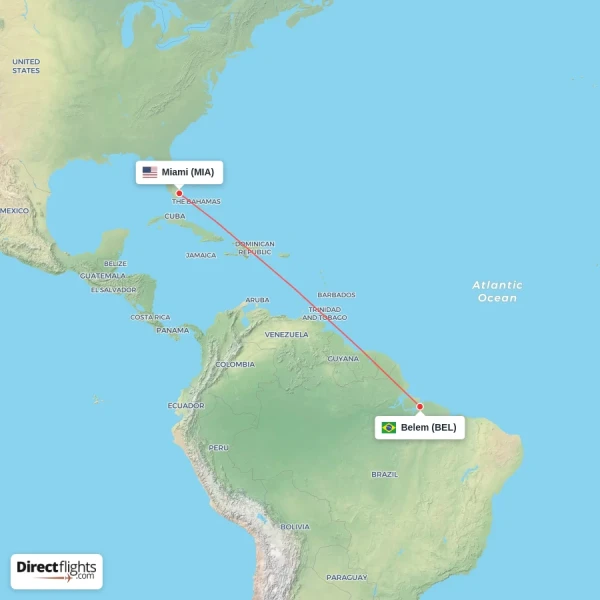 Miami - Belem direct flight map