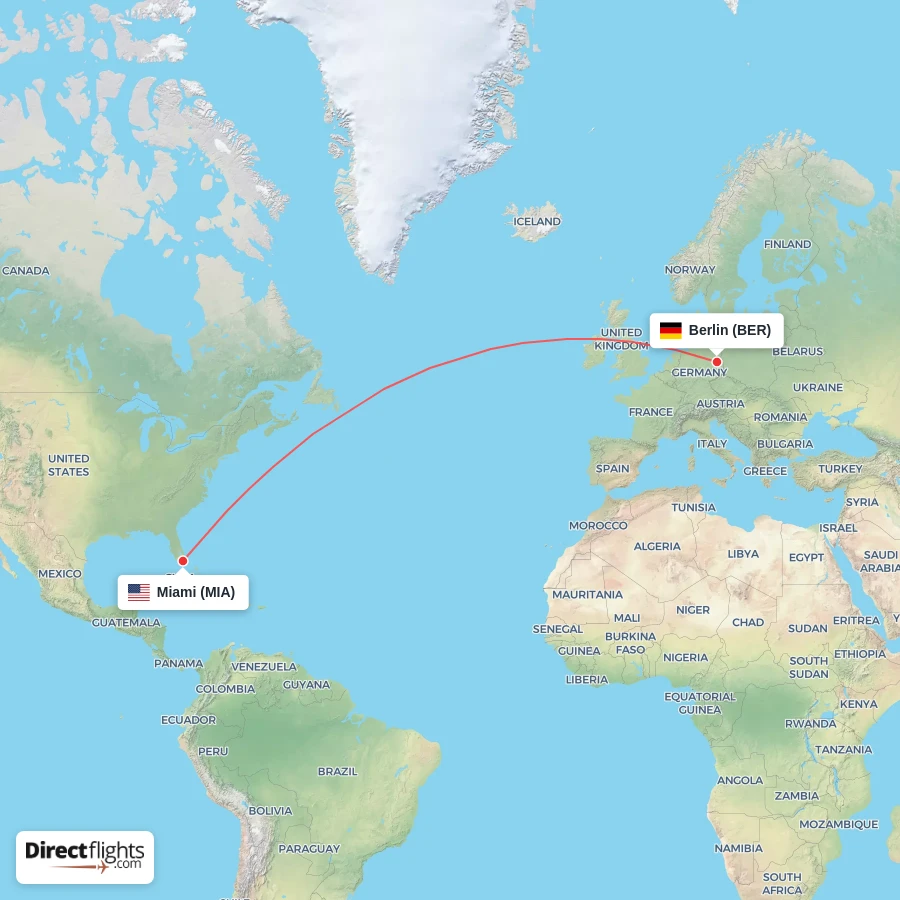MIA - BER route map