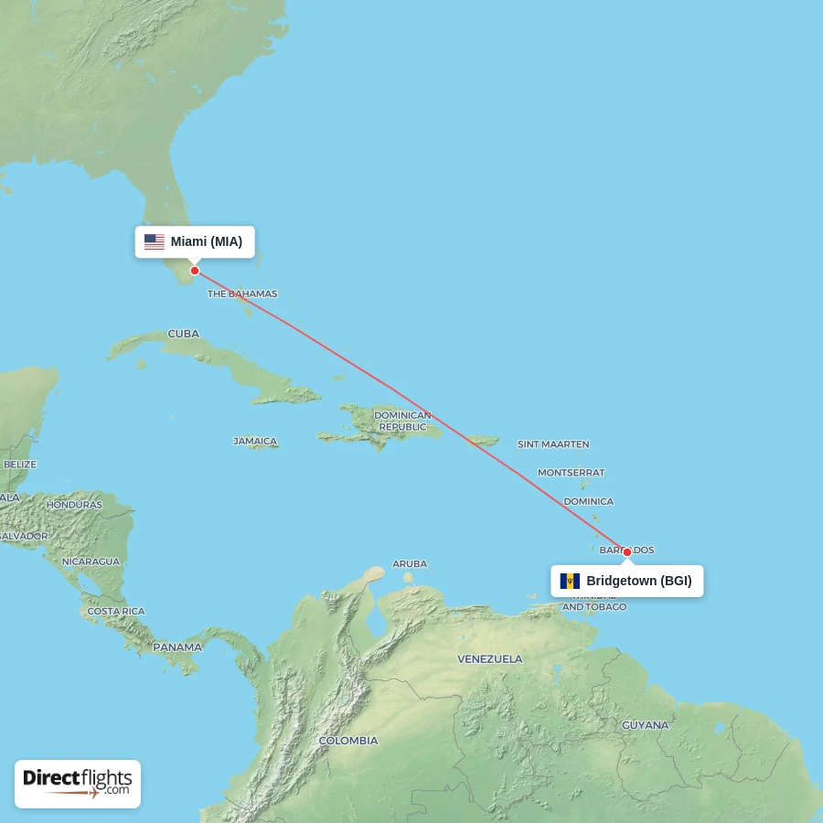 MIA - BGI route map