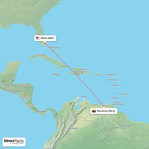 Miami - Barcelona direct flight map