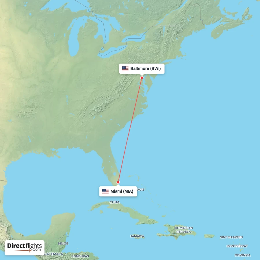 MIA - BWI route map