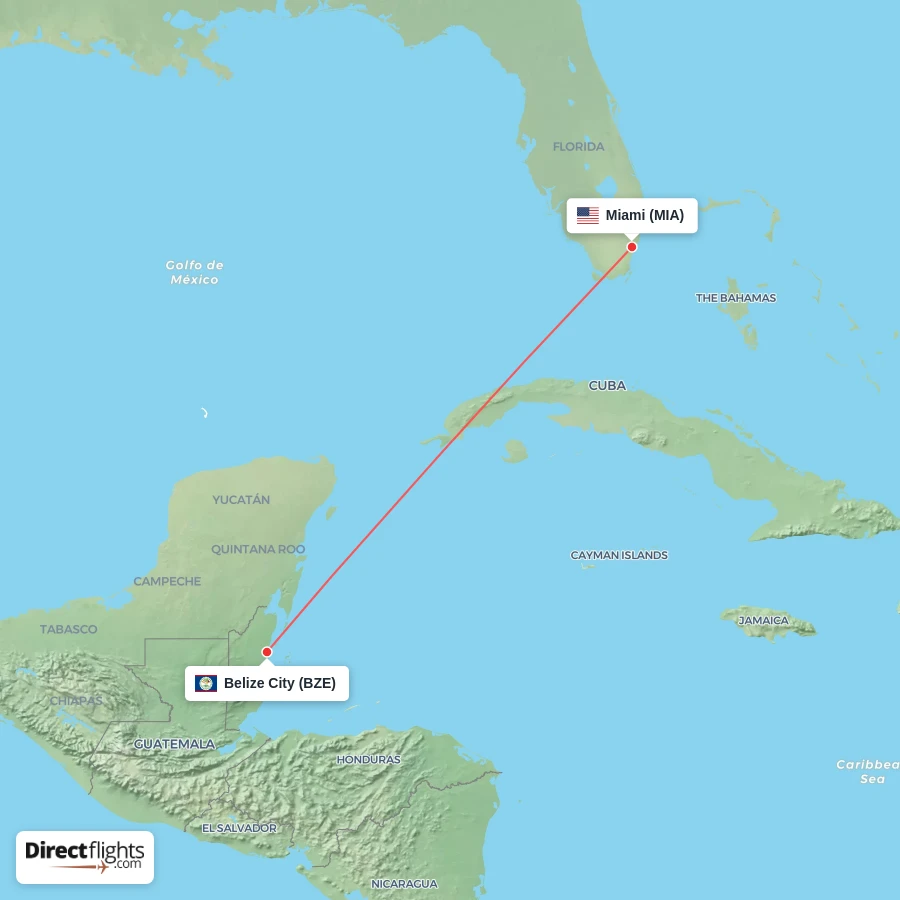 MIA - BZE route map