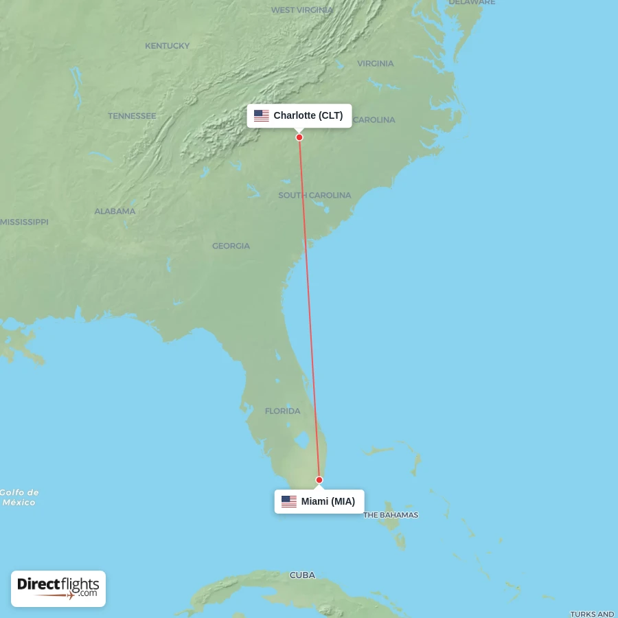 MIA - CLT route map