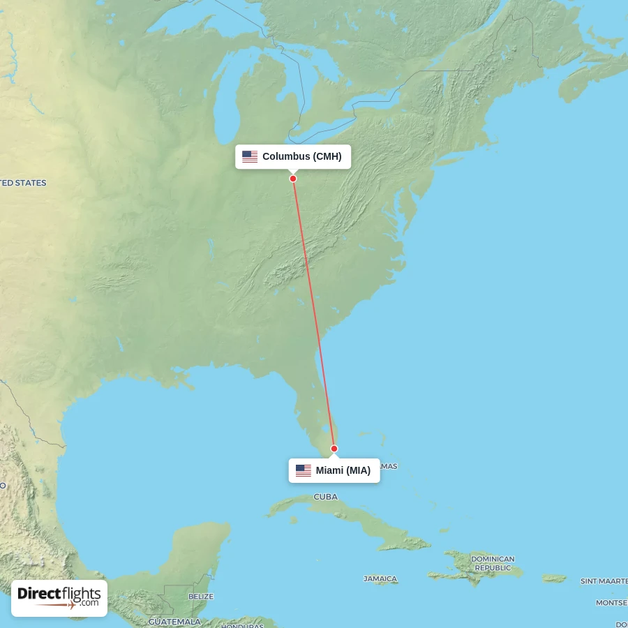 MIA - CMH route map