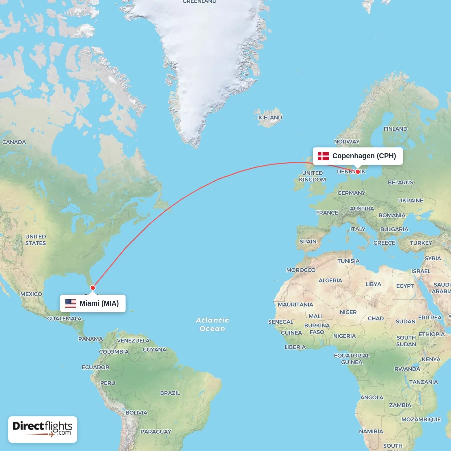 MIA - CPH route map