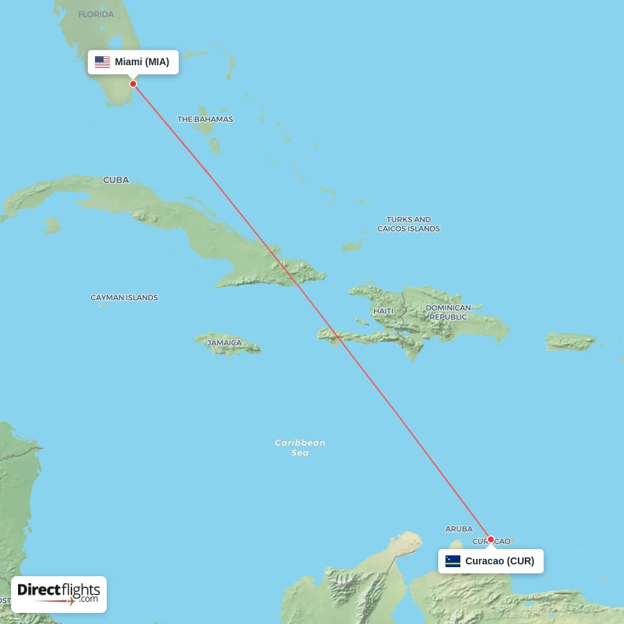 MIA - CUR route map