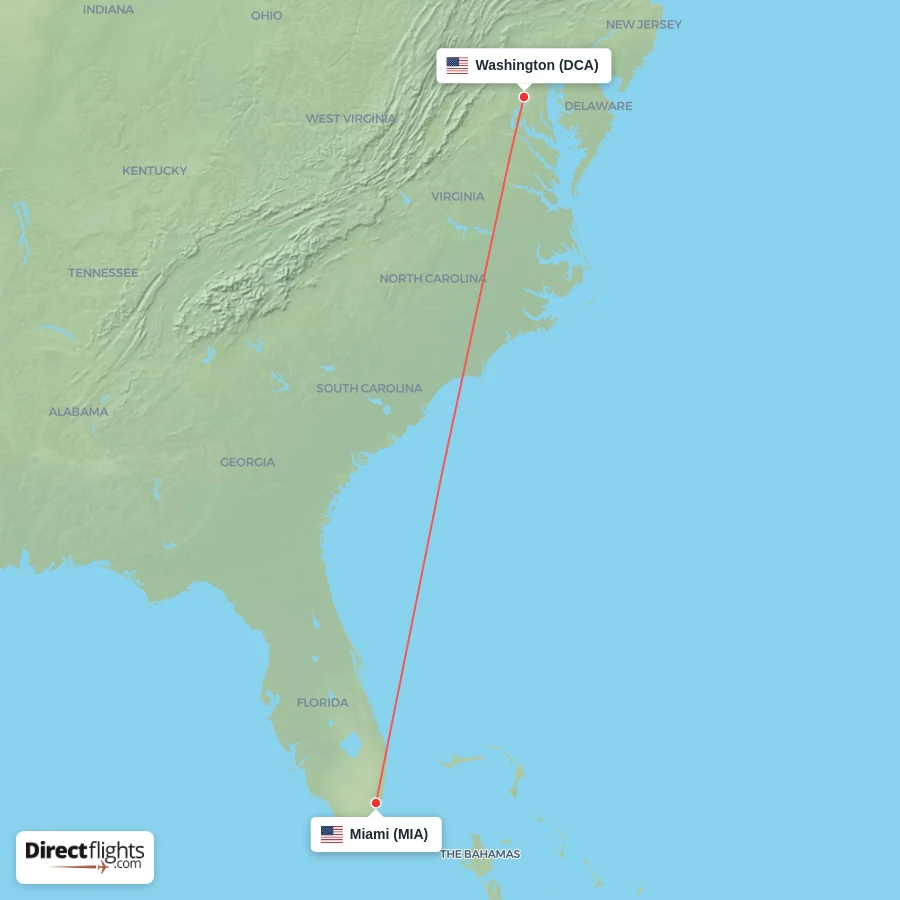 MIA - DCA route map