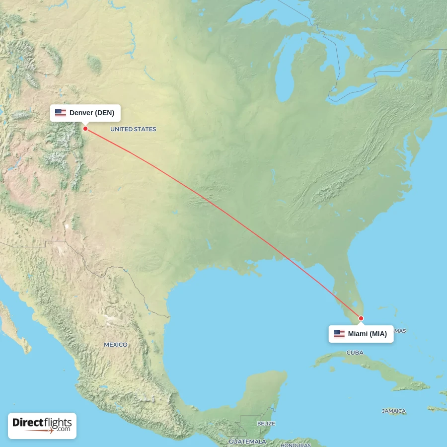 MIA - DEN route map