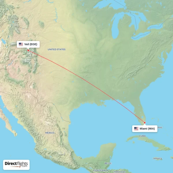 Miami - Vail direct flight map