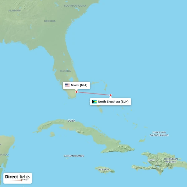 Miami - North Eleuthera direct flight map