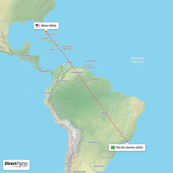 Miami - Rio De Janeiro direct flight map