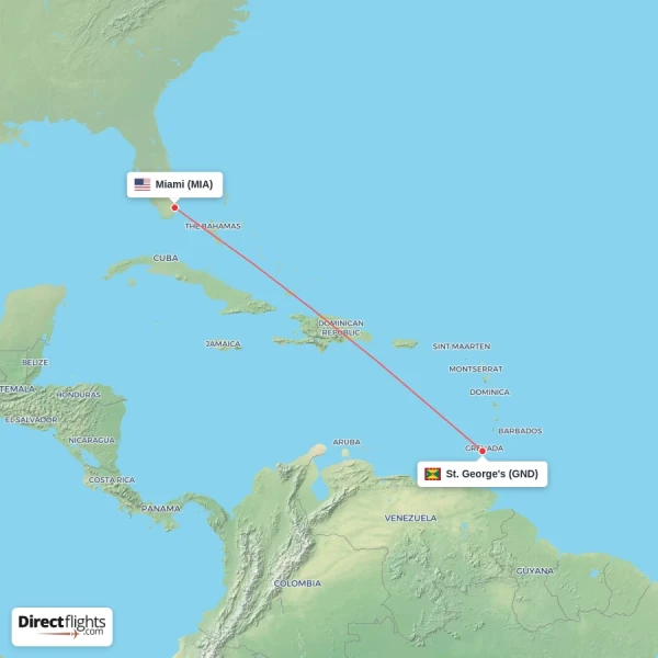 Miami - St. George's direct flight map