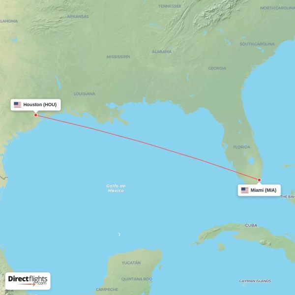 Miami - Houston direct flight map