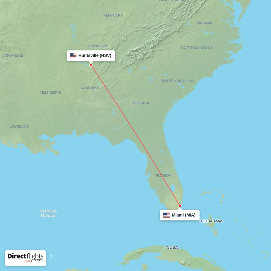 MIA - HSV route map