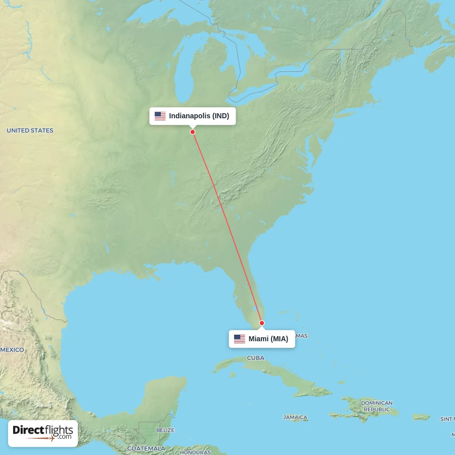 MIA - IND route map