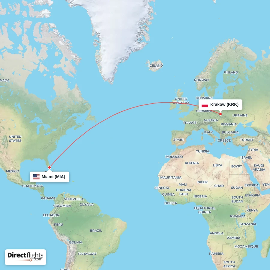 MIA - KRK route map