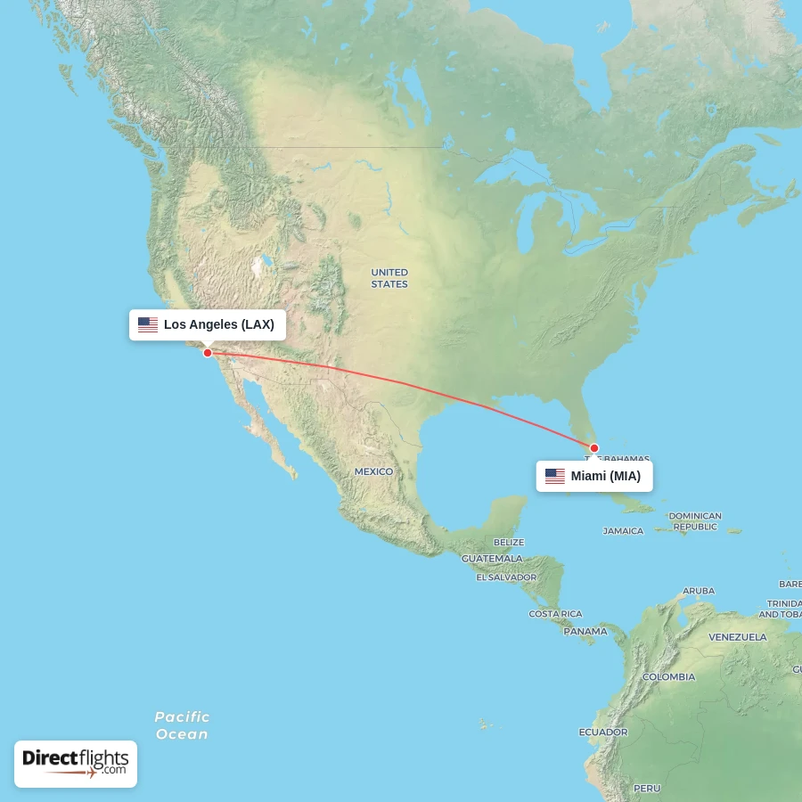 MIA - LAX route map