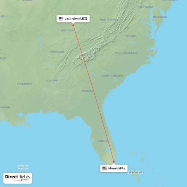Miami - Lexington direct flight map