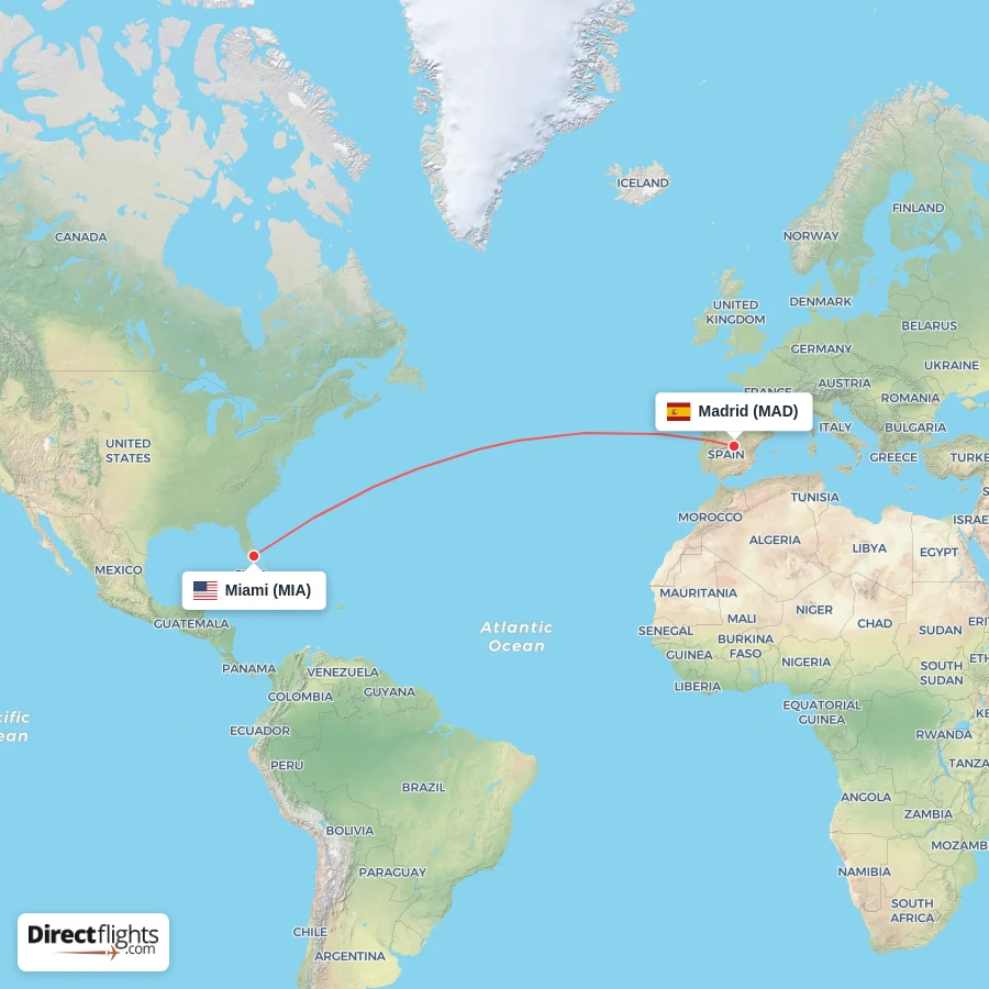 MIA - MAD route map