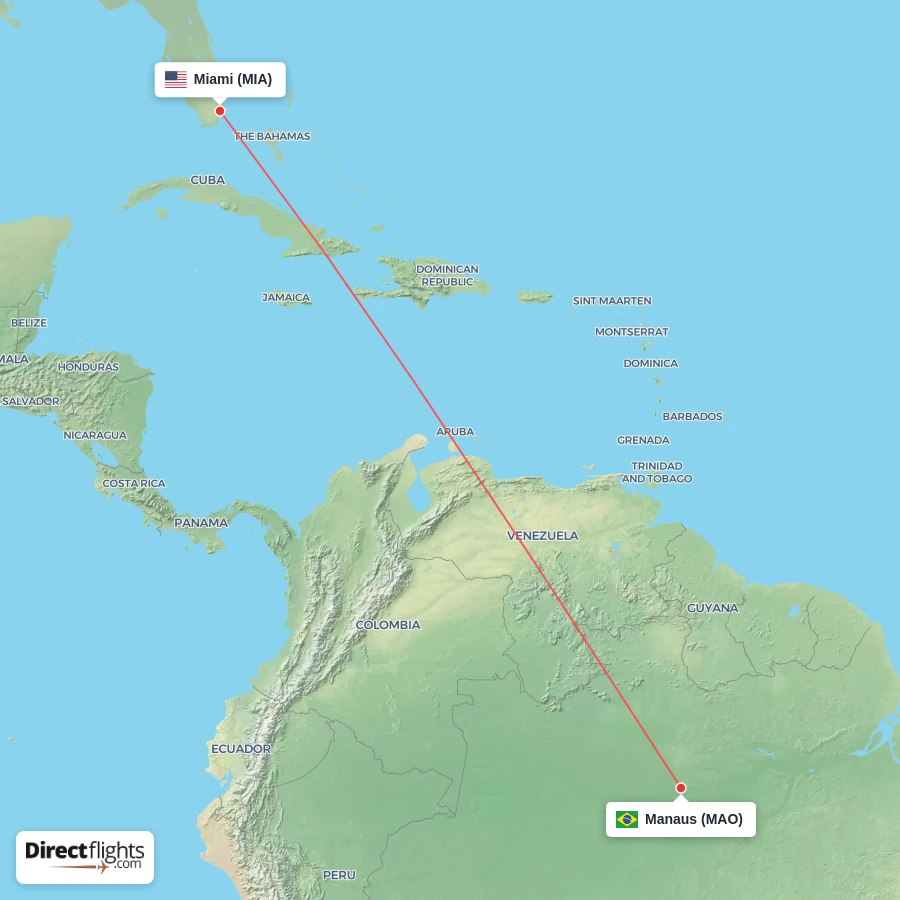 MIA - MAO route map